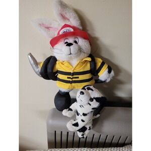 DocMagic Firefighter Bunny Plush with Dalmatian Dog White Rabbit Fireman 16"